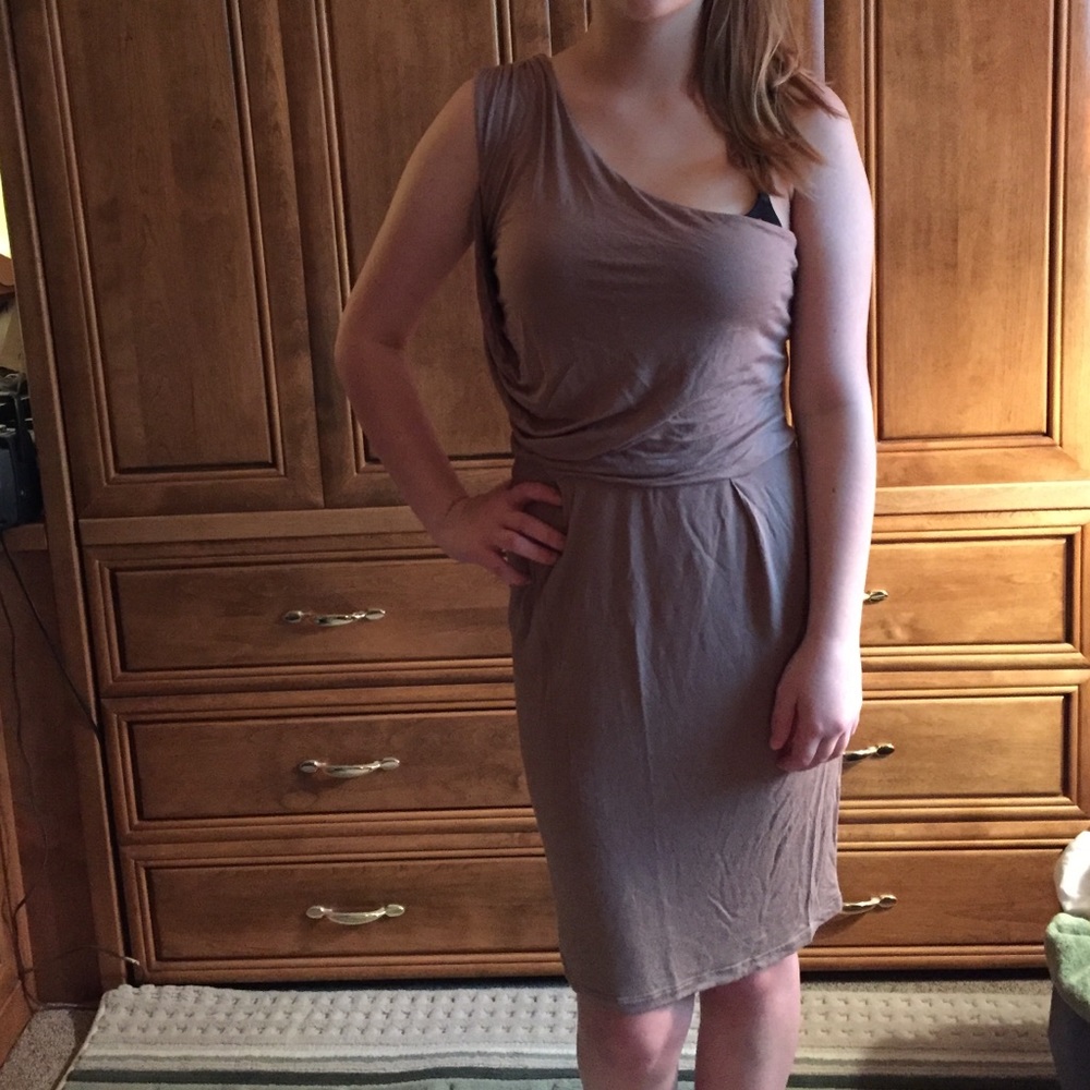 Karma Tan one shoulder dress